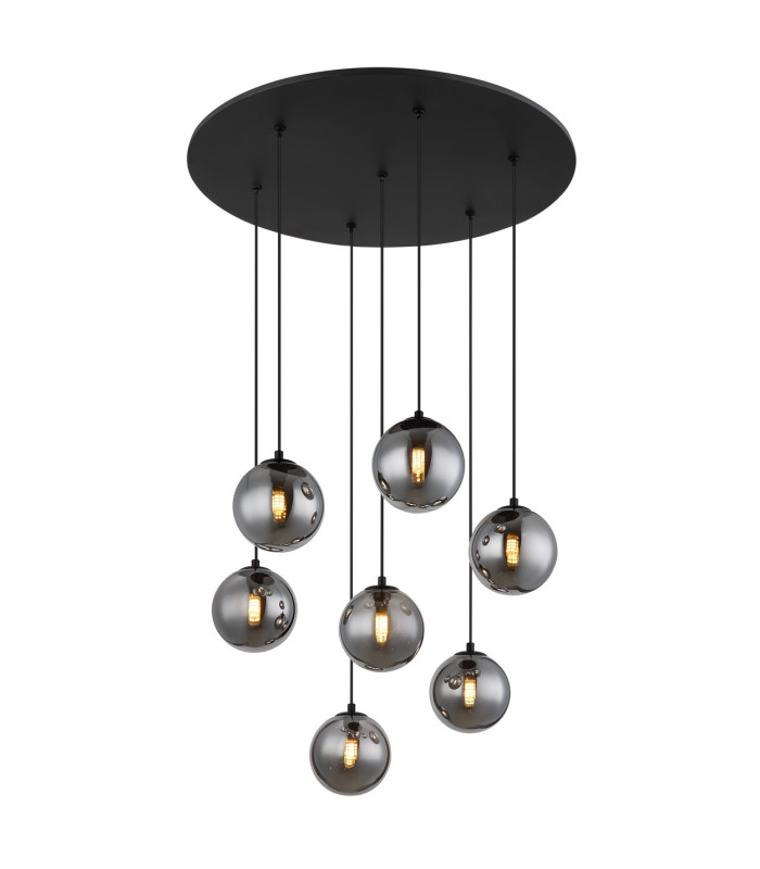 Riha Cluster Pendant Ceiling Light Matt Black Balls Smoke Glass Shade 7x G9 3000K-1