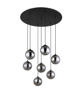 Riha Cluster Pendant Ceiling Light Matt Black Balls Smoke Glass Shade 7x G9 3000K-2
