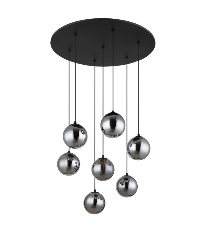Riha Cluster Pendant Ceiling Light Matt Black Balls Smoke Glass Shade 7x G9 3000K-2