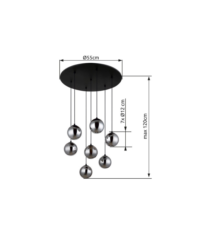 Riha Cluster Pendant Ceiling Light Matt Black Balls Smoke Glass Shade 7x G9 3000K-6