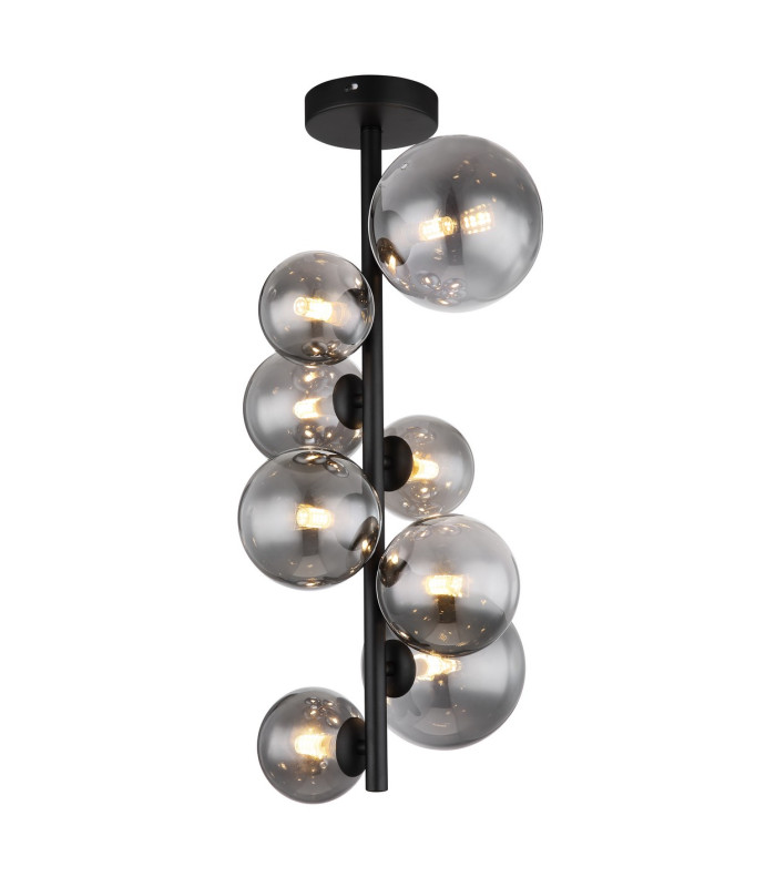 Riha Globe Ceiling Light Matt Black Smoke Glass Shade 8x G9 3000K-1