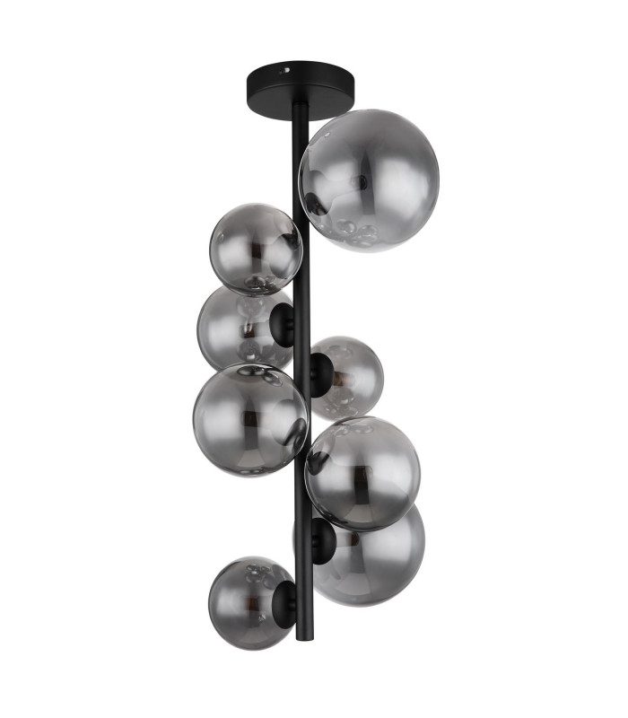Riha Globe Ceiling Light Matt Black Smoke Glass Shade 8x G9 3000K-2