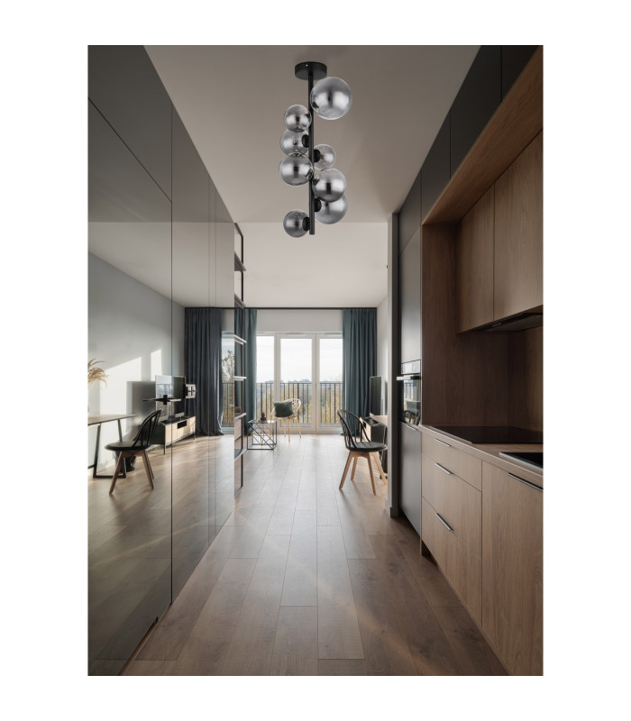 Riha Globe Ceiling Light Matt Black Smoke Glass Shade 8x G9 3000K-4