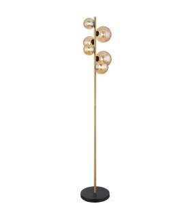 Riha Multi Arm Floor Lamp Matt Black Amber Glass Shade 6x G9 3000K-1