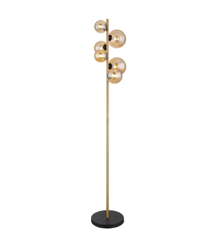 Riha Multi Arm Floor Lamp Matt Black Amber Glass Shade 6x G9 3000K-1