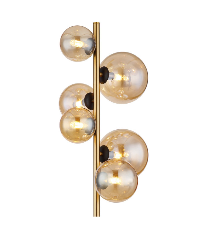 Riha Multi Arm Floor Lamp Matt Black Amber Glass Shade 6x G9 3000K-3