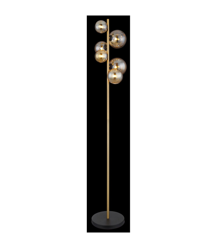 Riha Multi Arm Floor Lamp Matt Black Amber Glass Shade 6x G9 3000K-5