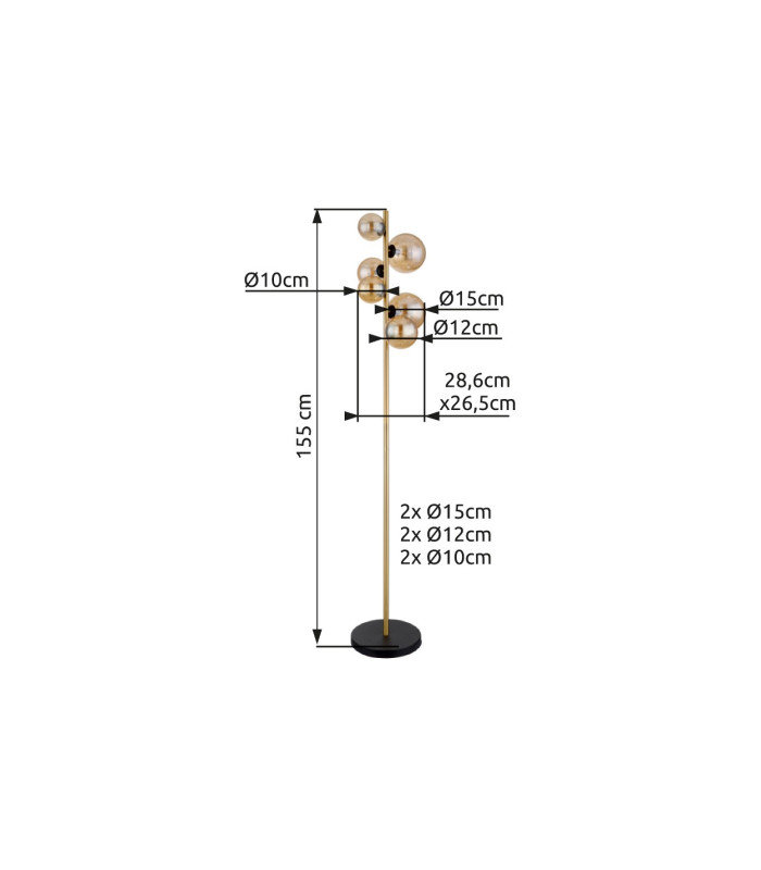 Riha Multi Arm Floor Lamp Matt Black Amber Glass Shade 6x G9 3000K-7