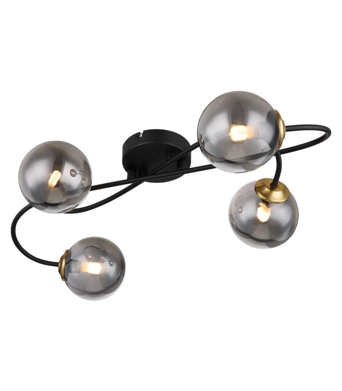 Jorge Multi Arm Semi Flush Ceiling Lamp Matt Black Smoke Glass Shade 4x G9-1