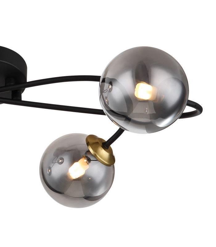 Jorge Multi Arm Semi Flush Ceiling Lamp Matt Black Smoke Glass Shade 4x G9-5