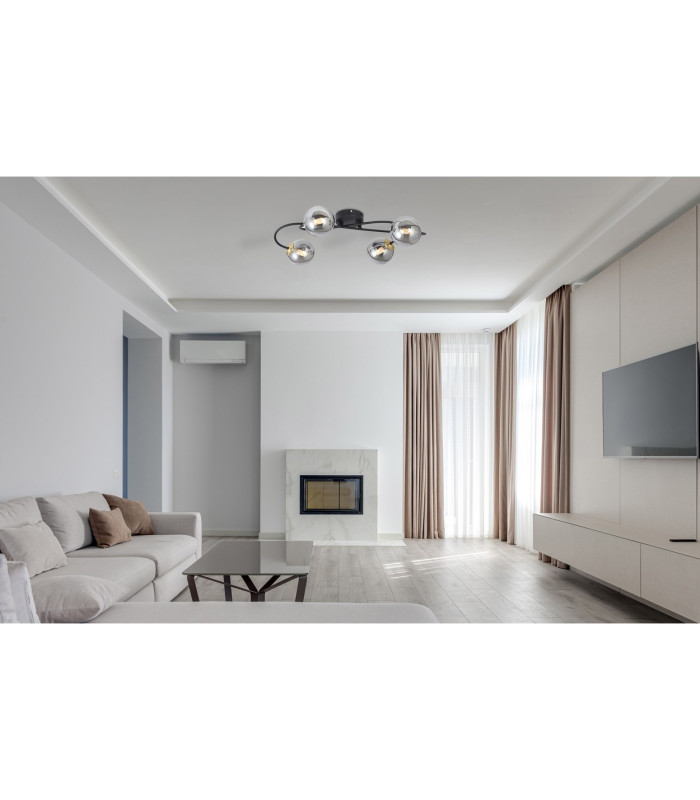Jorge Multi Arm Semi Flush Ceiling Lamp Matt Black Smoke Glass Shade 4x G9-6