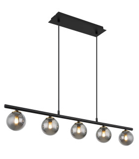 Jorge Bar Pendant Ceiling Light Matt Black Smoke Glass Shade 5x G9-1