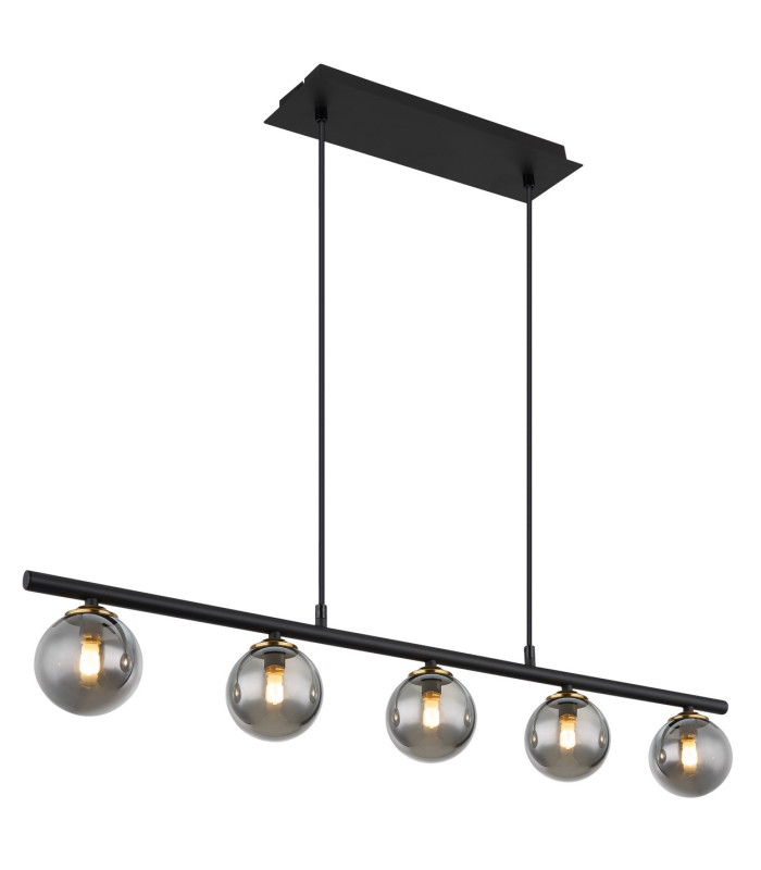 Jorge Bar Pendant Ceiling Light Matt Black Smoke Glass Shade 5x G9-1