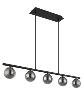 Jorge Bar Pendant Ceiling Light Matt Black Smoke Glass Shade 5x G9-2