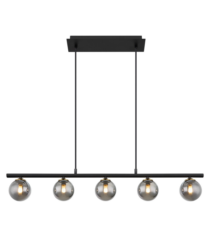 Jorge Bar Pendant Ceiling Light Matt Black Smoke Glass Shade 5x G9-3