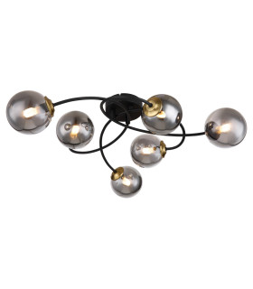 Jorge Multi Arm Semi Flush Ceiling Lamp Matt Black Smoke Glass Shade 6x G9-1