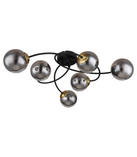 Jorge Multi Arm Semi Flush Ceiling Lamp Matt Black Smoke Glass Shade 6x G9-2
