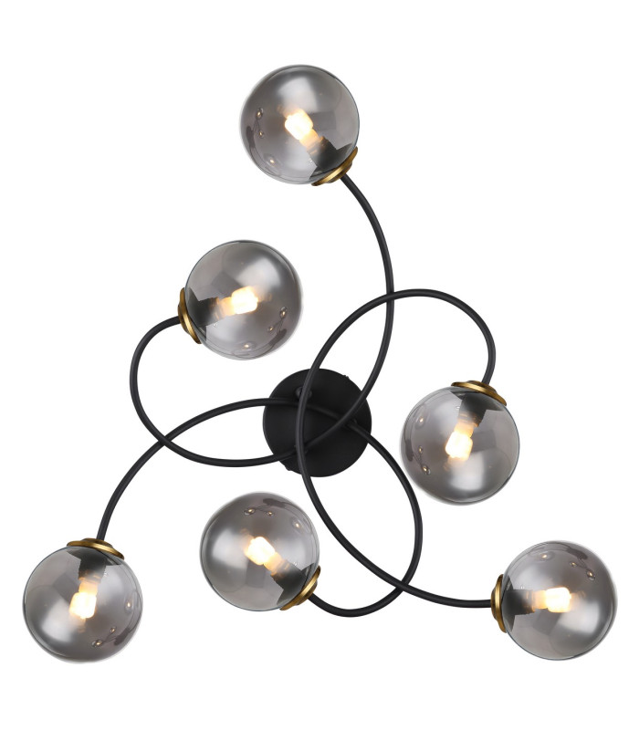 Jorge Multi Arm Semi Flush Ceiling Lamp Matt Black Smoke Glass Shade 6x G9-3