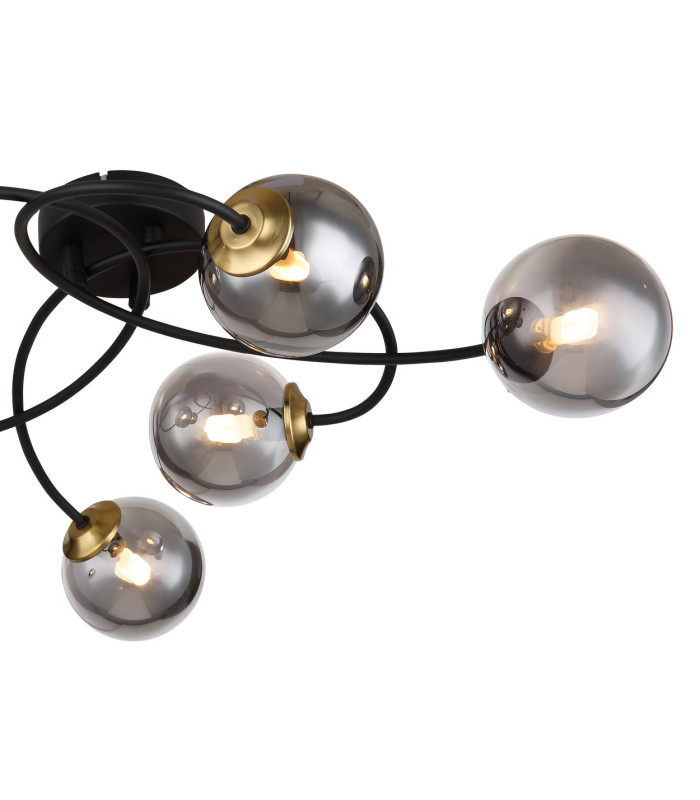 Jorge Multi Arm Semi Flush Ceiling Lamp Matt Black Smoke Glass Shade 6x G9-4