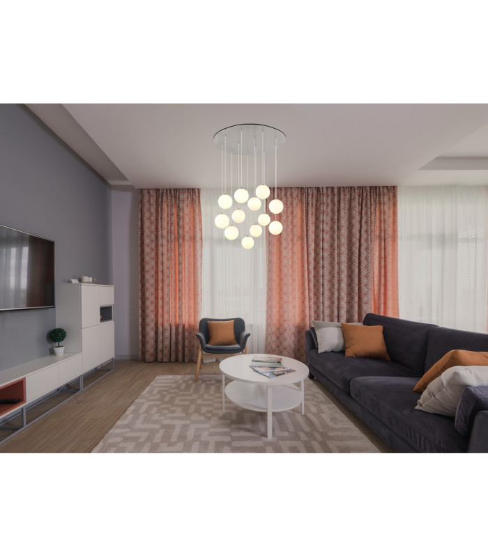 Riha Cluster Pendant Ceiling Light Nickel Matt Balls Opal Glass Shade 12x G9 3000K-3