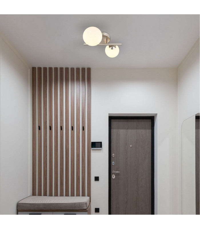 Riha Globe Wall Lights Nickel Matt Opal Glass Shade 2x G9 3000K-4