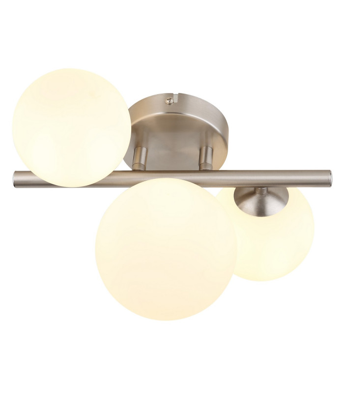 Riha Globe Ceiling Light Nickel Matt Opal Glass Shade 3x G9 3000K-3