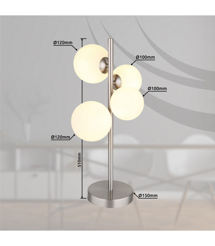 Riha Globe Table Lamp Nickel Matt Opal Glass Shade 4x G9 3000K-5