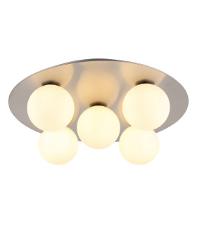 Riha Globe Ceiling Light Nickel Matt Balls Opal Glass Shade 5x G9 3000K-1