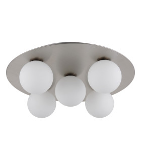 Riha Globe Ceiling Light Nickel Matt Balls Opal Glass Shade 5x G9 3000K-2