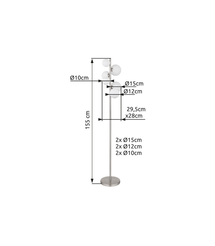 Riha Multi Arm Floor Lamp Nickel Matt Opal Glass Shade 6x G9 3000K-6