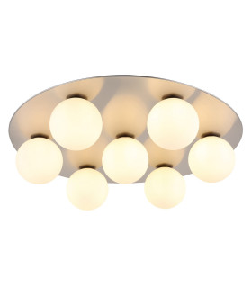 Riha Globe Ceiling Light Nickel Matt Balls Opal Glass Shade 7x G9 3000K-1