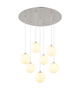 Riha Cluster Pendant Ceiling Light Nickel Matt Balls Opal Glass Shade 7x G9 3000K-1