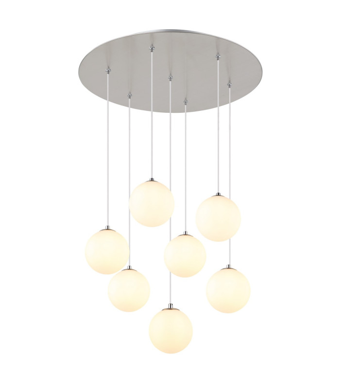 Riha Cluster Pendant Ceiling Light Nickel Matt Balls Opal Glass Shade 7x G9 3000K-1