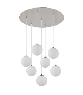 Riha Cluster Pendant Ceiling Light Nickel Matt Balls Opal Glass Shade 7x G9 3000K-2