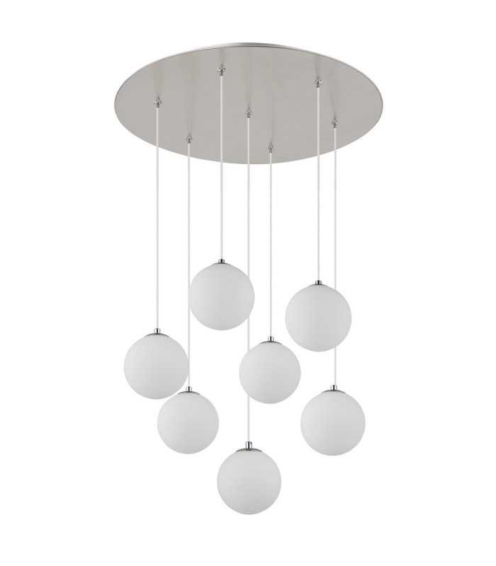 Riha Cluster Pendant Ceiling Light Nickel Matt Balls Opal Glass Shade 7x G9 3000K-2