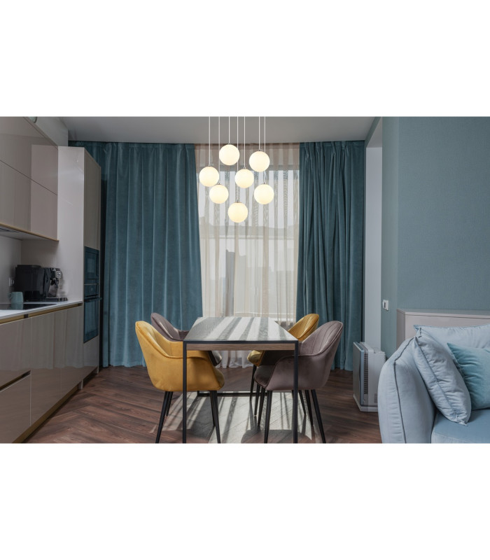 Riha Cluster Pendant Ceiling Light Nickel Matt Balls Opal Glass Shade 7x G9 3000K-3