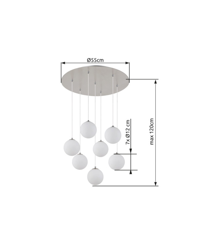 Riha Cluster Pendant Ceiling Light Nickel Matt Balls Opal Glass Shade 7x G9 3000K-5
