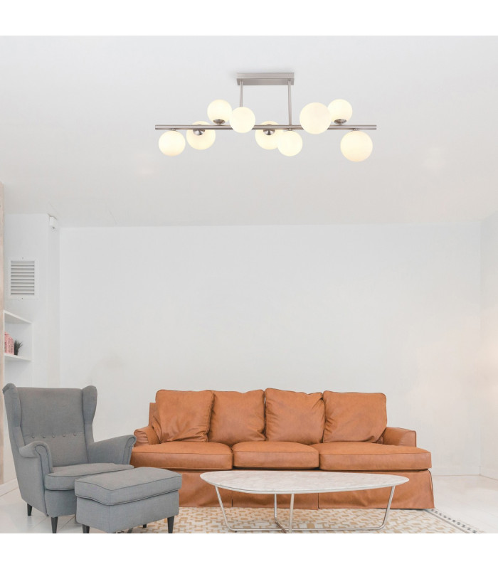 Riha Globe Ceiling Light Nickel Matt Opal Glass Shade 9x G9 3000K-5