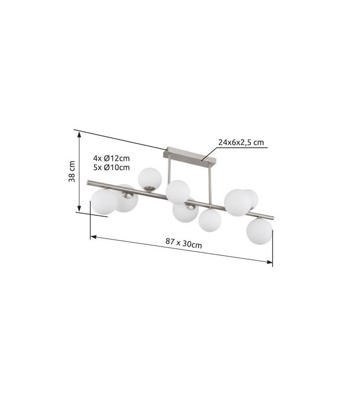 Riha Globe Ceiling Light Nickel Matt Opal Glass Shade 9x G9 3000K-6