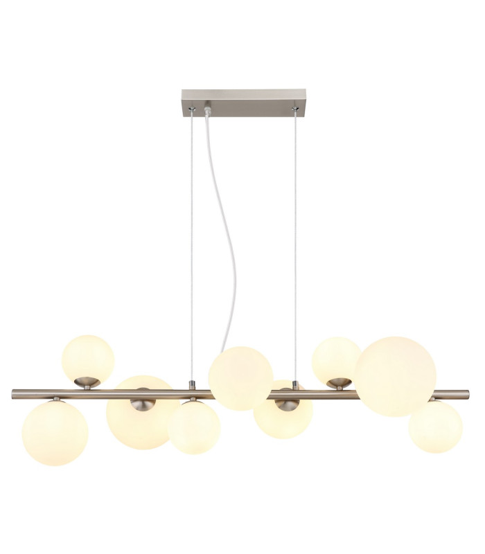 Riha Globe Pendant Ceiling Light Nickel Matt Opal Glass Shade 9x G9 3000K-3