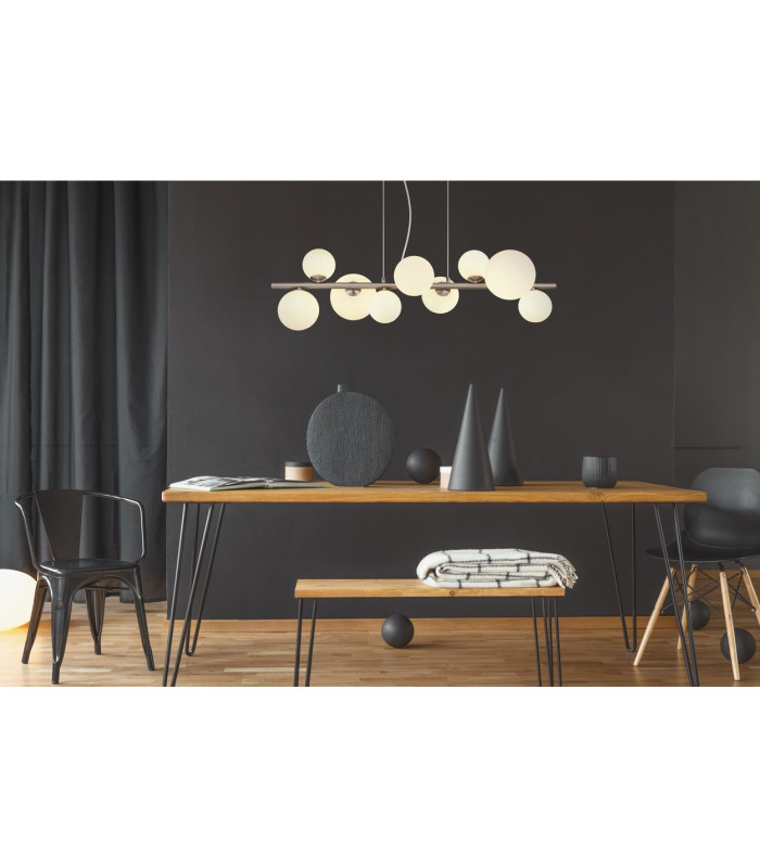 Riha Globe Pendant Ceiling Light Nickel Matt Opal Glass Shade 9x G9 3000K-6