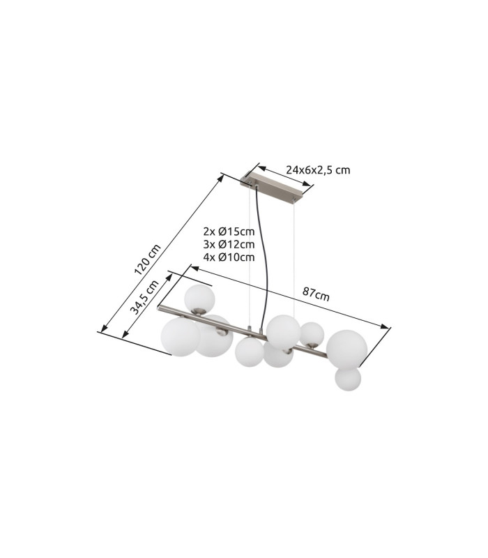 Riha Globe Pendant Ceiling Light Nickel Matt Opal Glass Shade 9x G9 3000K-7