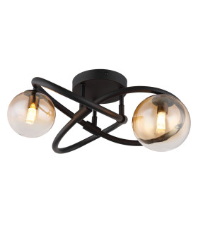 Tuberius Multi Arm Semi Flush Ceiling Lamp Matt Black Amber Glass Shade 2x G9 3000K-1