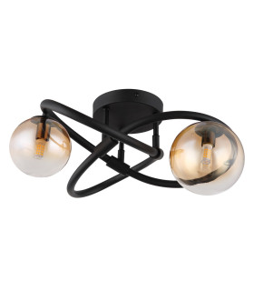 Tuberius Multi Arm Semi Flush Ceiling Lamp Matt Black Amber Glass Shade 2x G9 3000K-2