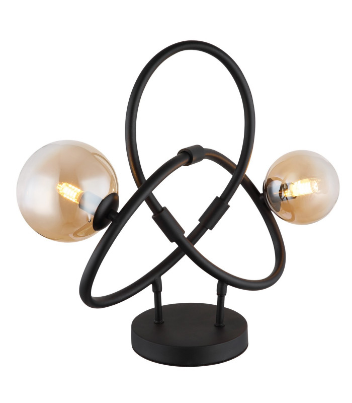 Tuberius Globe Table Lamp Matt Black Amber Glass Shade 2x G9 3000K-1