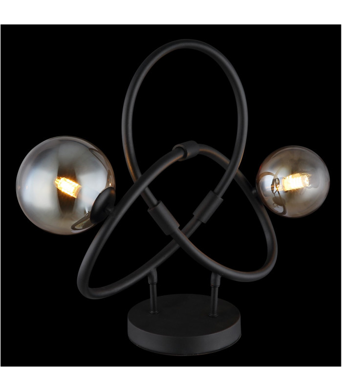 Tuberius Globe Table Lamp Matt Black Amber Glass Shade 2x G9 3000K-3