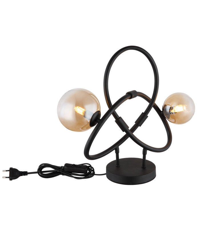 Tuberius Globe Table Lamp Matt Black Amber Glass Shade 2x G9 3000K-4