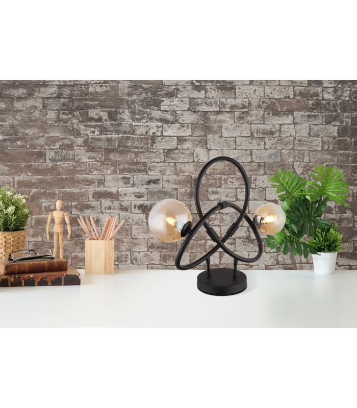 Tuberius Globe Table Lamp Matt Black Amber Glass Shade 2x G9 3000K-5