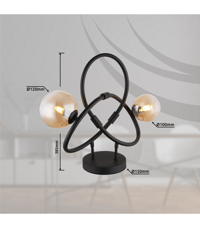 Tuberius Globe Table Lamp Matt Black Amber Glass Shade 2x G9 3000K-7