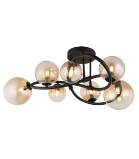 Tuberius Multi Arm Semi Flush Ceiling Lamp Matt Black Amber Glass Shade 7x G9 3000K-1